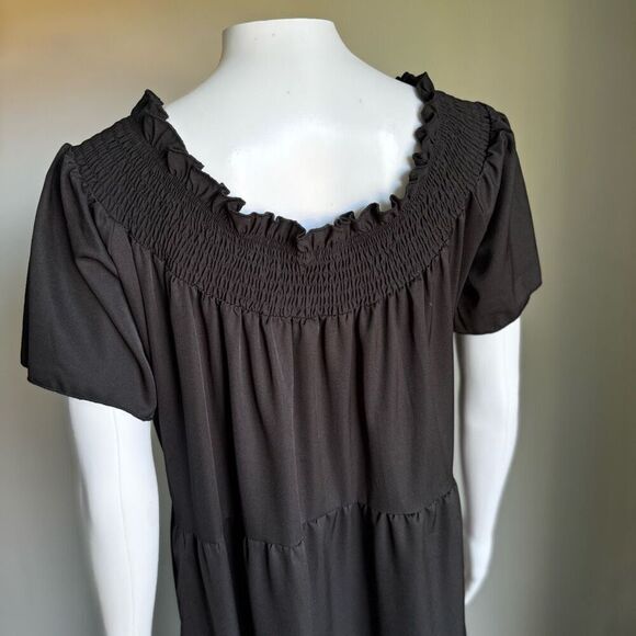 Smock Tiered Maxi Dress With Side Pockets Black Size XL - Picture 5 of 6